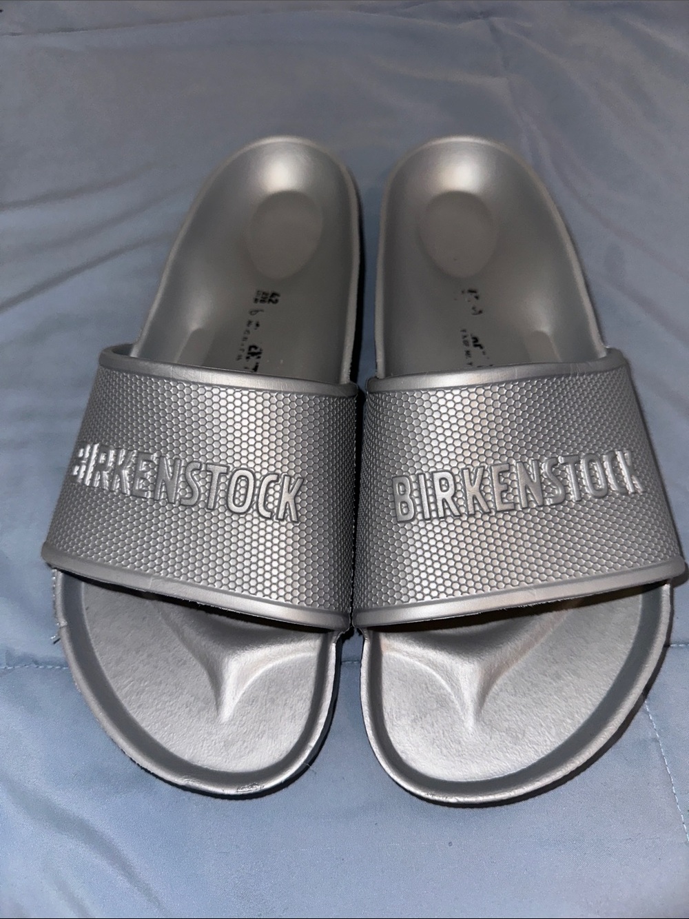Birkenstock Silver Iridescent Slide Sandals